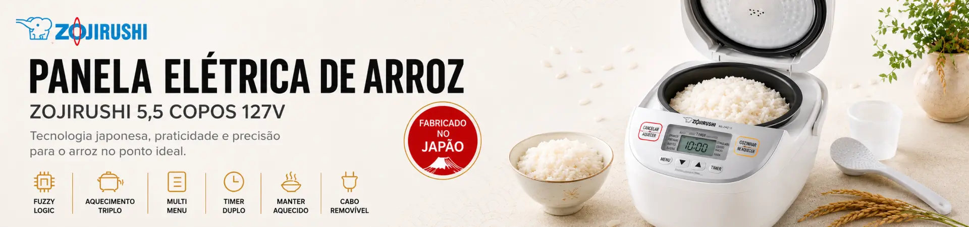 PANELA ELETRICA DE ARROZ ZOJIRUSHI 5,5 COPOS 127V NL-DAB10WS