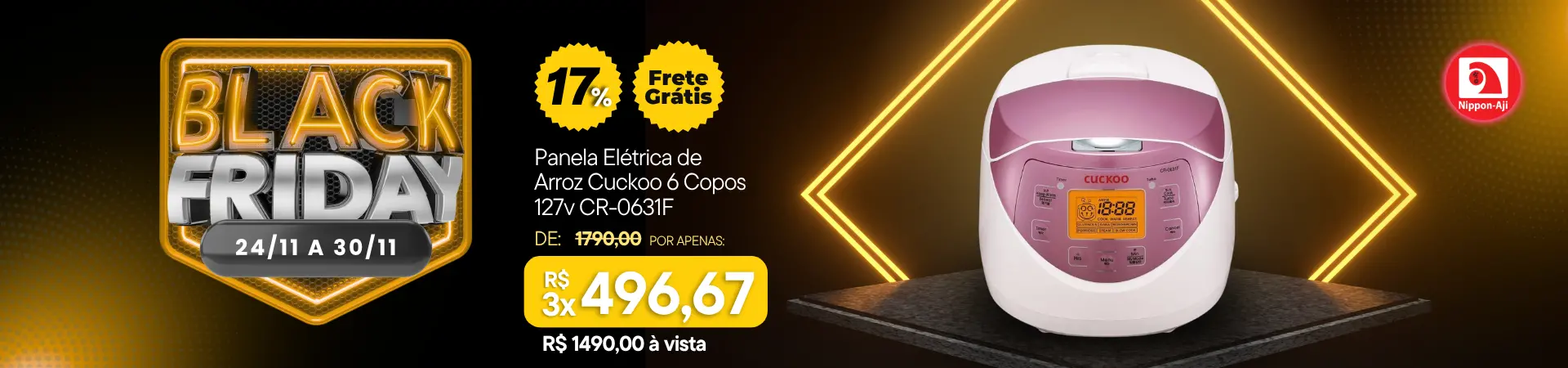 Black Friday Panela Elétrica de Arroz Cuckoo 6 copos 127v CR-0631F