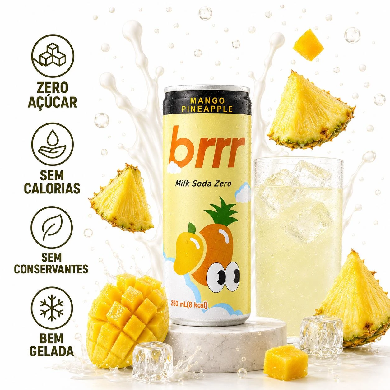 BEBIDA BRRR MILK SODA ZERO MANGA E ABACAXI 250ML COREIA