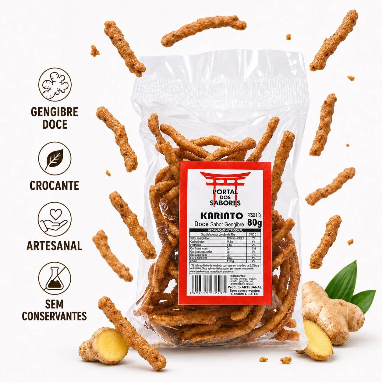 SALGADINHO KARINTO PORTAL DOS SABORES GENGIBRE 80G DOCE