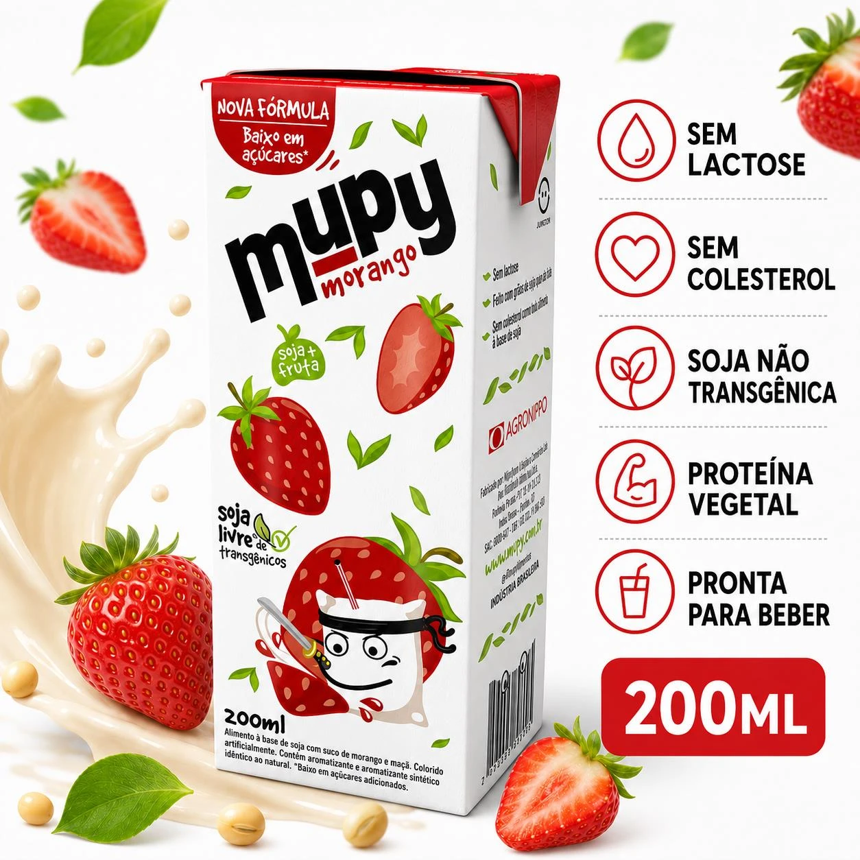 BEBIDA DE SOJA MUPY MORANGO 200ML