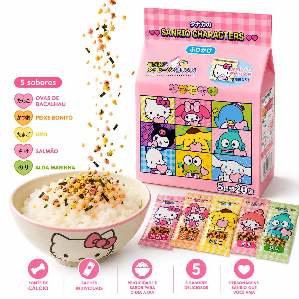 FURIKAKE TANAKA SANRIO PERSONAGENS HELLO KITTY 20 SACHE 40G JAPAO