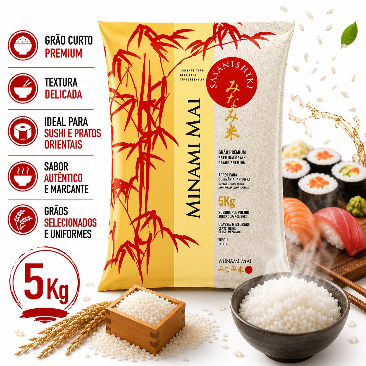 ARROZ ORIENTAL MINAMI MAI SASANISHIKI GRAO CURTO 5KG