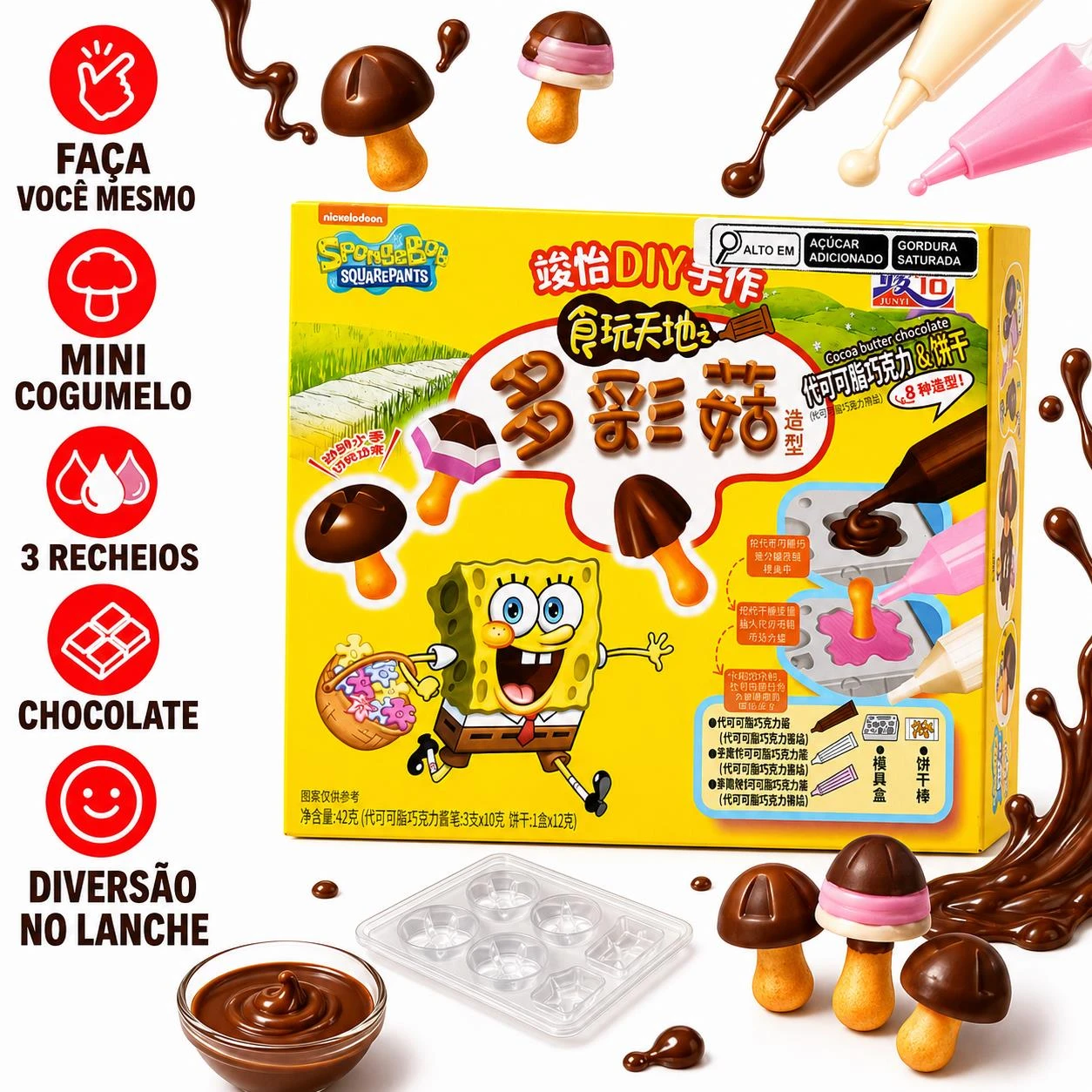 BISCOITO FACA VC MESMO BOB ESPONJA MINI COGUMELO CHOCO 42G