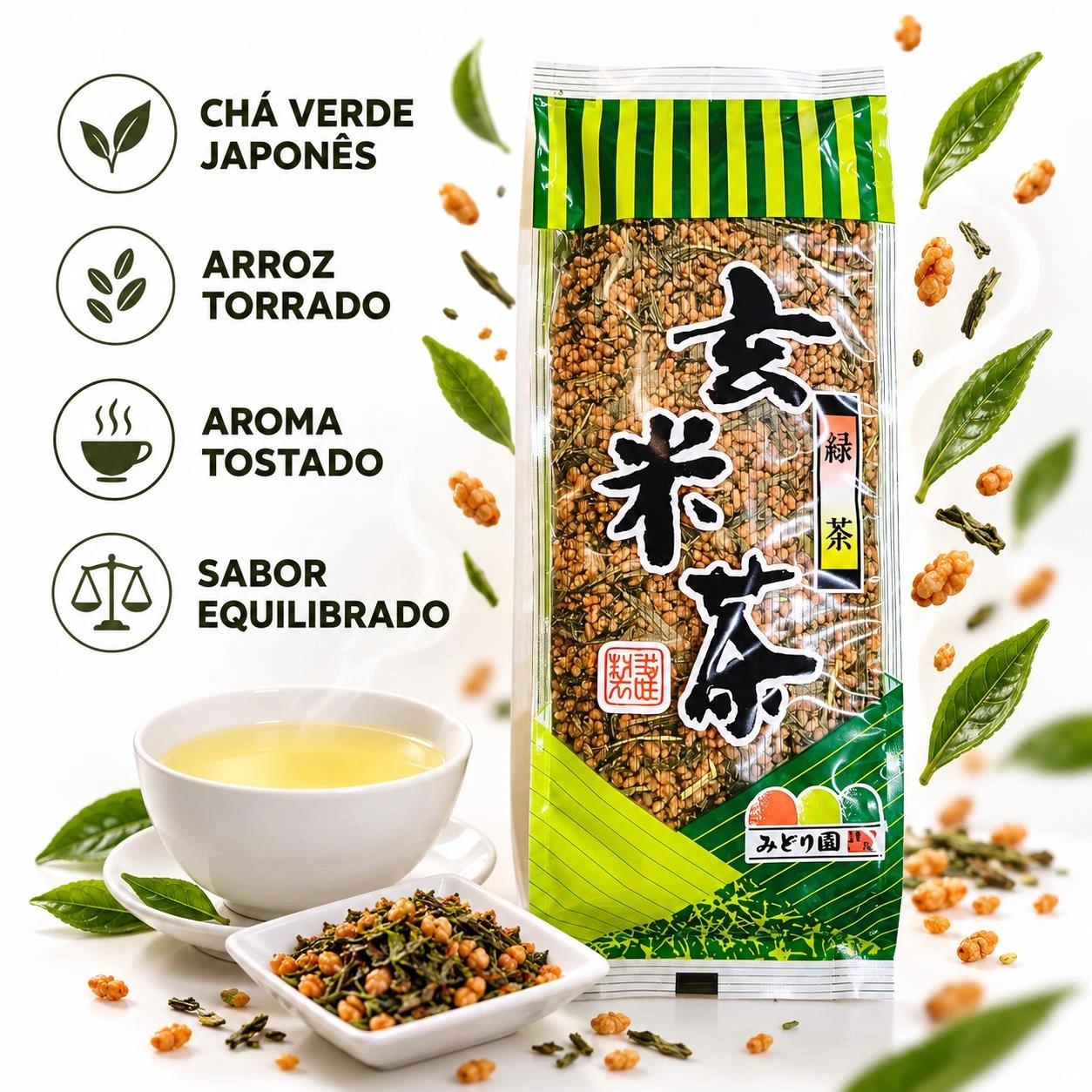 CHA VERDE GUENMAICHA MIDORIEN COM ARROZ TORRADO 150G JAPAO