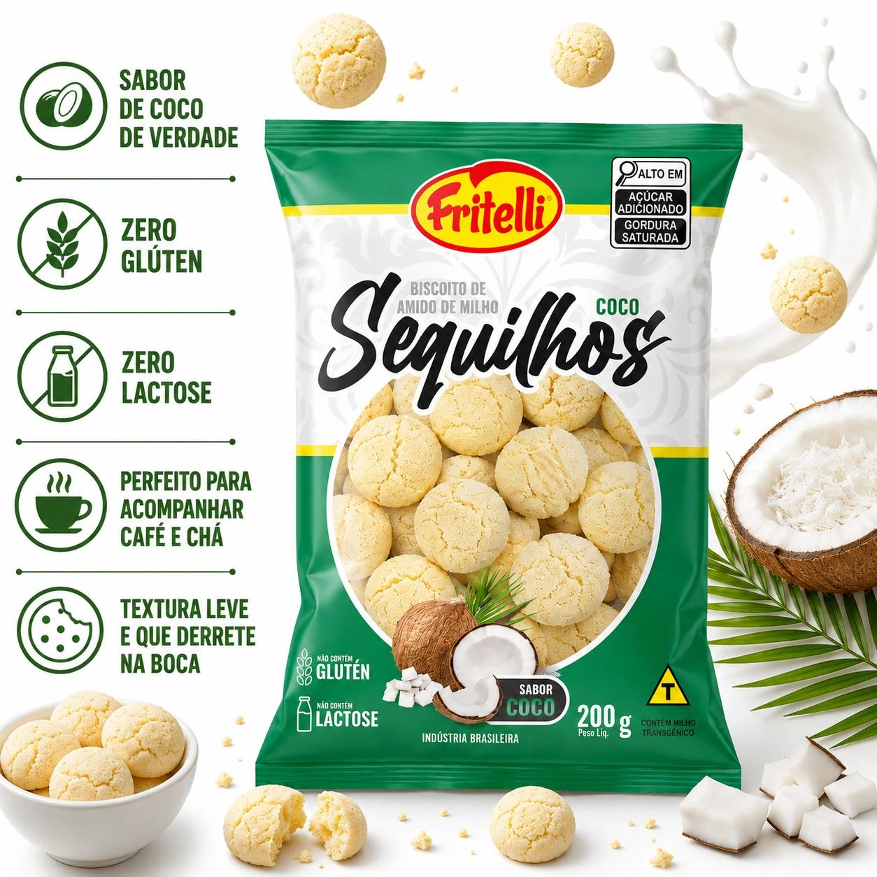 SEQUILHO FRITELLI COCO 200G ZERO GLUTEN ZERO LACTOSE