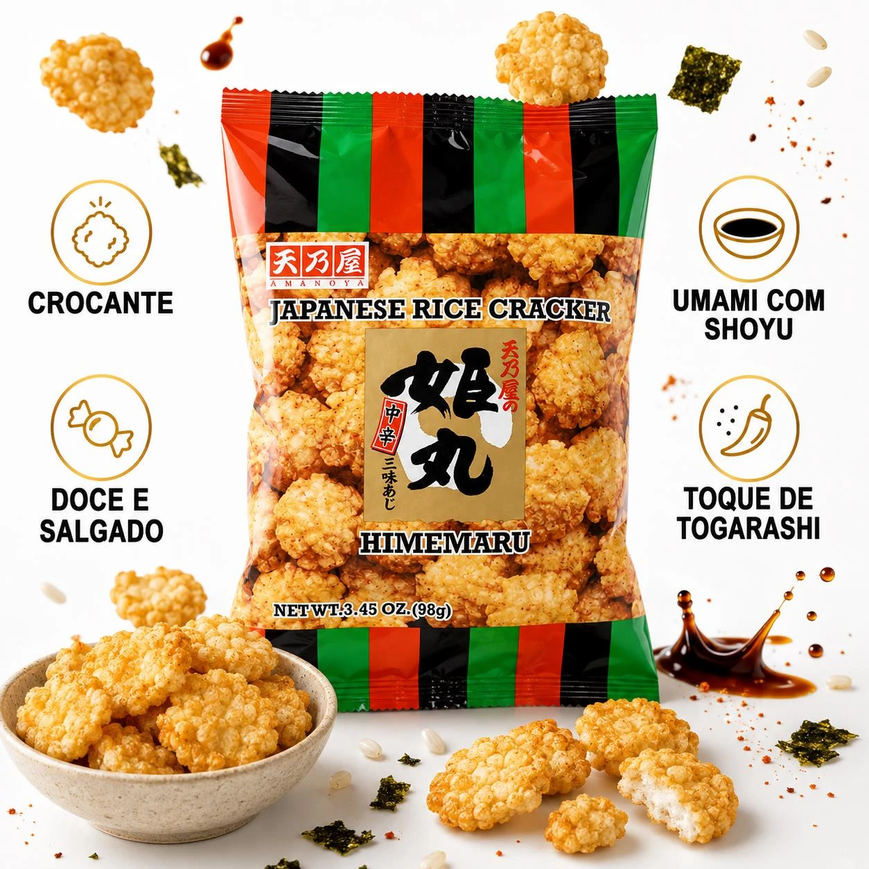 SALGADINHO ARROZ AMANOYA HIMEMARU KABUKIAGE 98G JAPAO