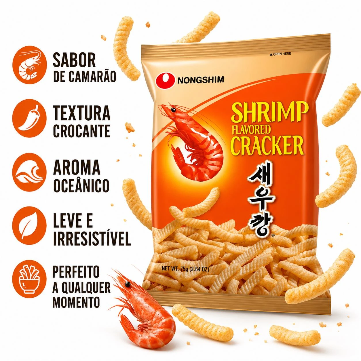 SALGADINHO SHRIMP CRACKER NONGSHIM CAMARAO75G COREIA