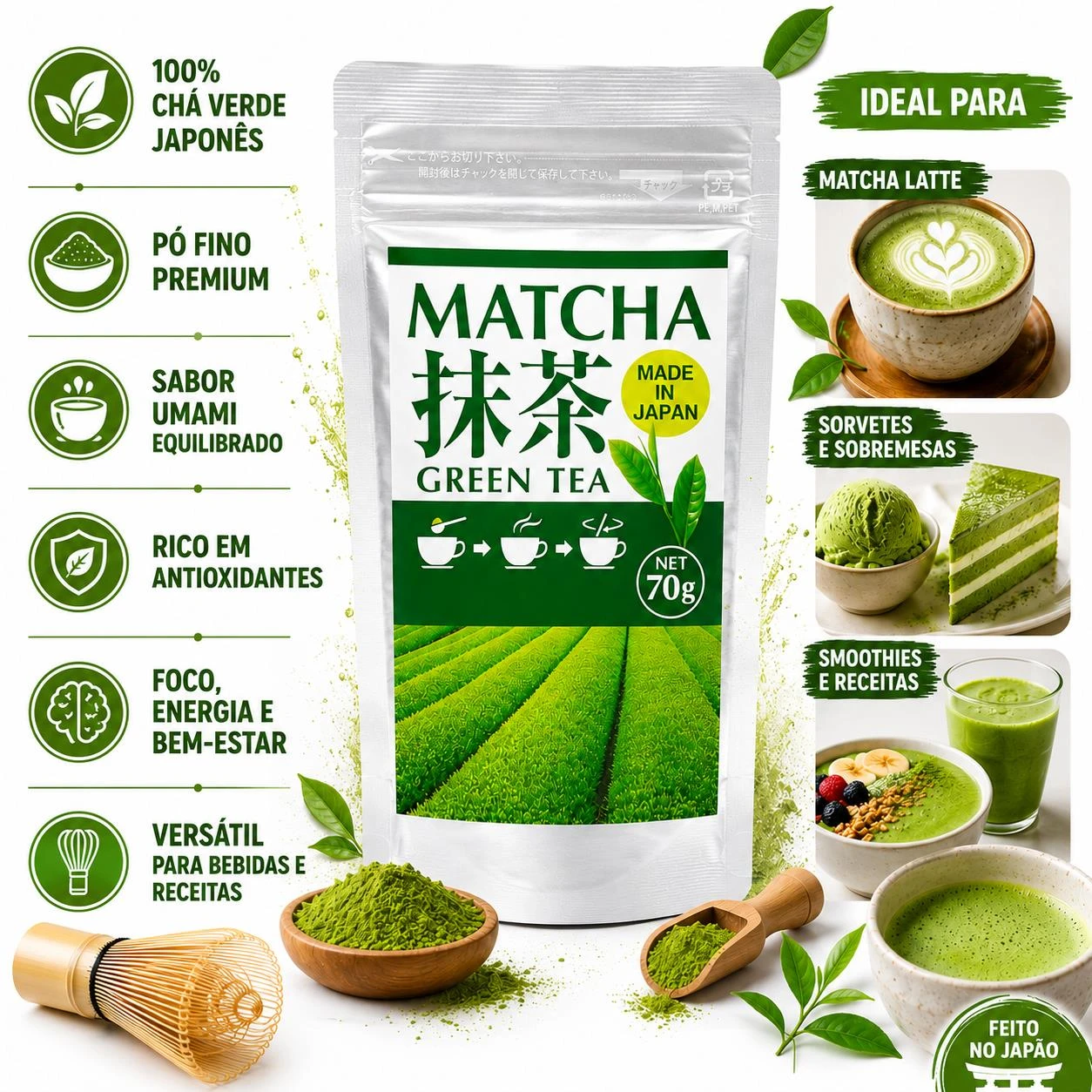 MATCHA KAWAHARA CHA VERDE EM PO 70G JAPAO