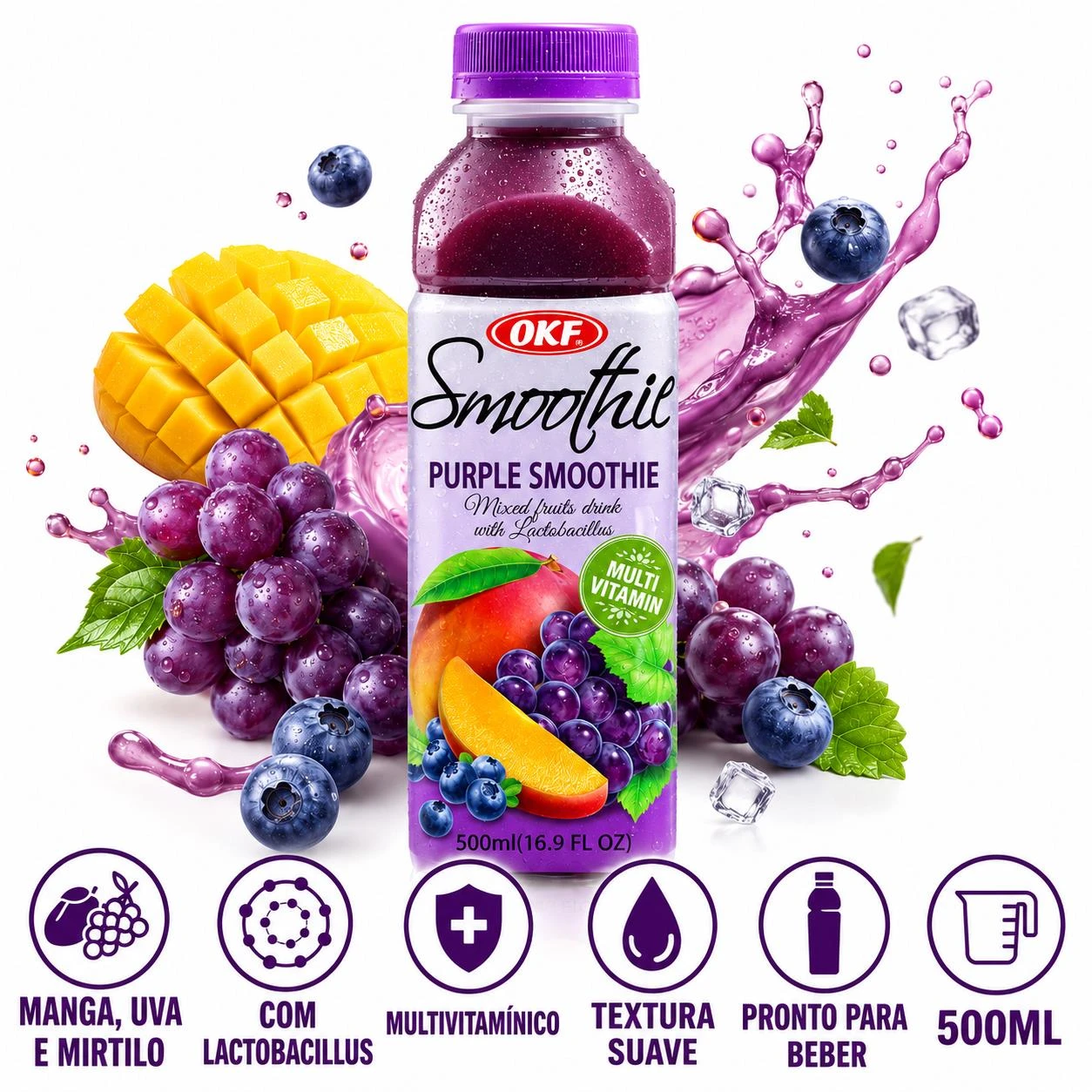 BEBIDA OKF SMOOTHIE PURPLE DRINK MANGA, UVA, MIRTILO  500ML