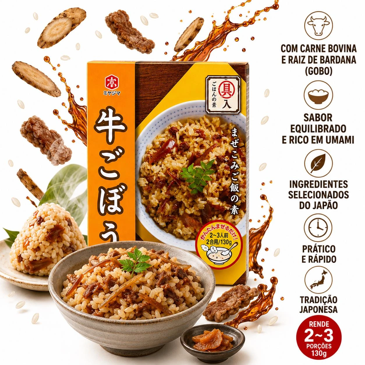 PREPARO PARA ARROZ MAZEKOMI GOHAN NO MOTO GYU GOBO MIYAJIMA 130G JAPAO