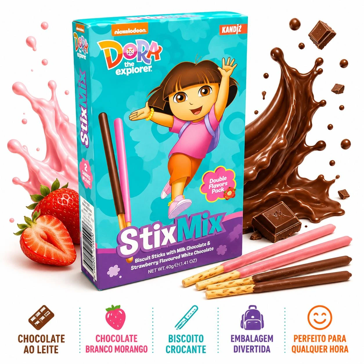 PALITO BISCOITO STIXMIX DORA CHOC/MOR 40G TURQUIA