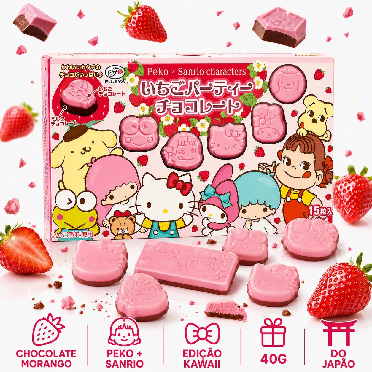 CHOCOLATE FUJIYA PEKO SANRIO STRAWBERRY ICHIGO PARTY 40G JAP