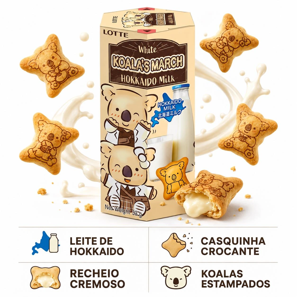 BISCOITO KOALA LOTTE WHITE HOKKAIDO MILK 33G TAILANDIA