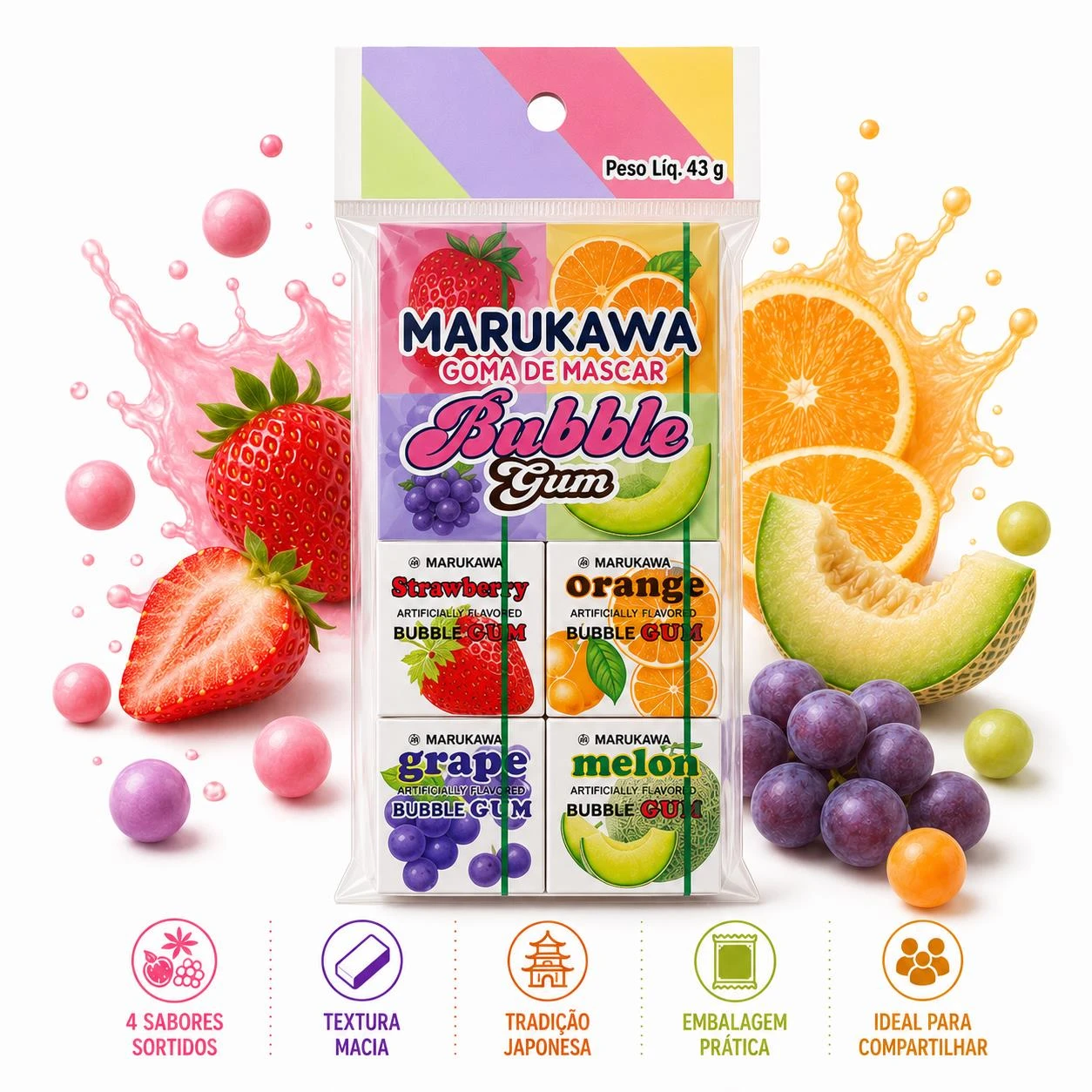 GOMA DE MASCAR MARUKAWA MARBLE GUN KIT SORTIDO 43G 8UN JAPAO