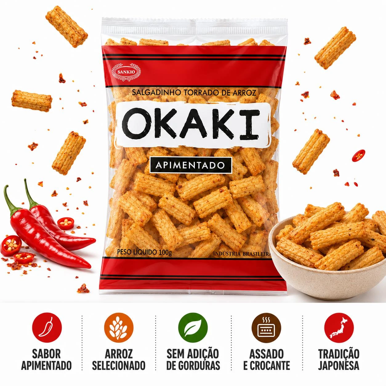 SALGADINHO DE ARROZ OKAKI SANKIO APIMENTADO 100G