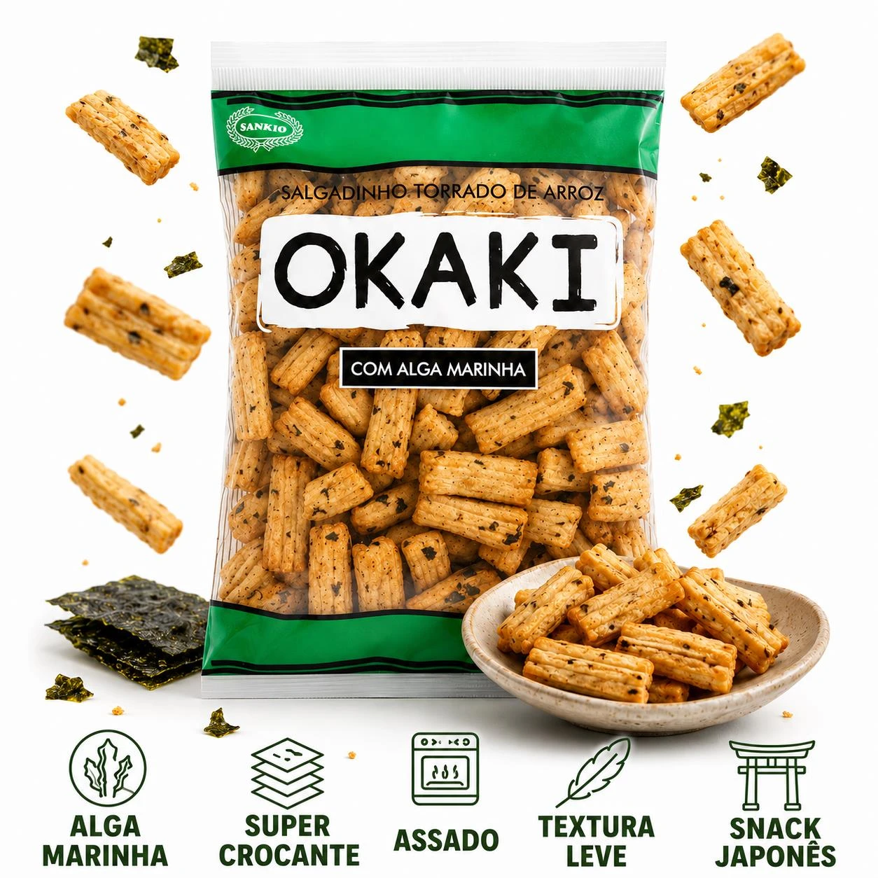 SALGADINHO DE ARROZ OKAKI SANKIO ALGA MARINHA 100G