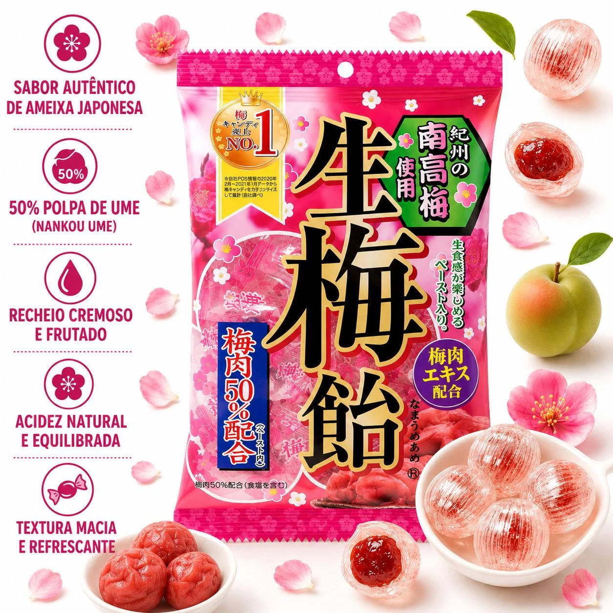 BALA RIBON NAMA UME AMEIXA JAPONESA 50G JAPAO