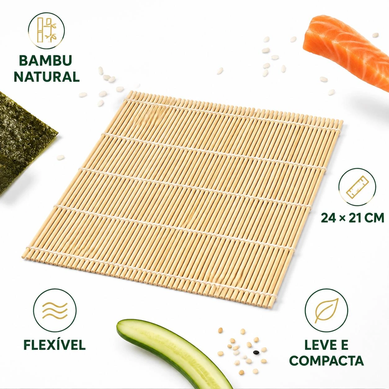 ESTEIRA PARA SUSHI DE BAMBU SUDARE FENG 24X21CM 1UN CHINA
