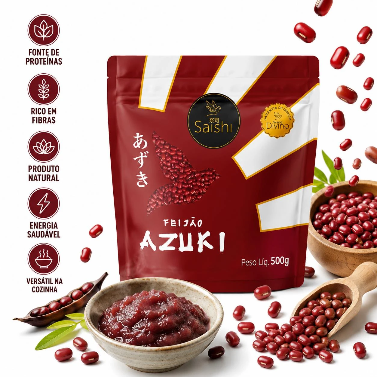 FEIJAO AZUKI SAISHI EM GRAOS 500G