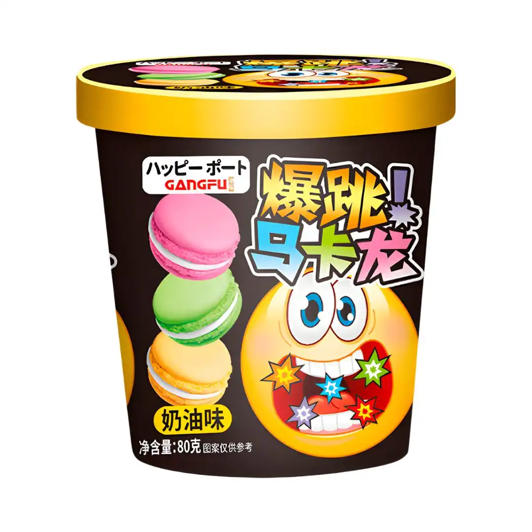 BISCOITOS MACARONS POPPING CANDY GANGFU RECHEIO CREME EXPLOSIVO 80G CHINA