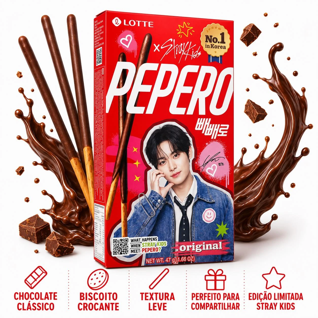PEPERO LOTTE ORIGINAL CHOCO PALITOS DE BISCOITO 47G COREIA