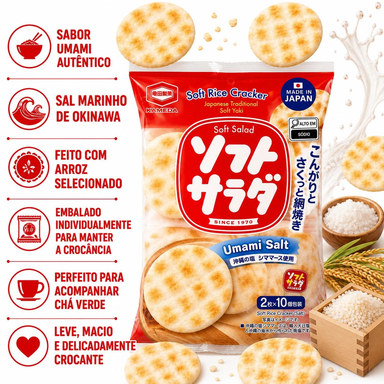 BISCOITO DE ARROZ KAMEDA SOFT SALAD UMAMI SALT 139G JAPAO