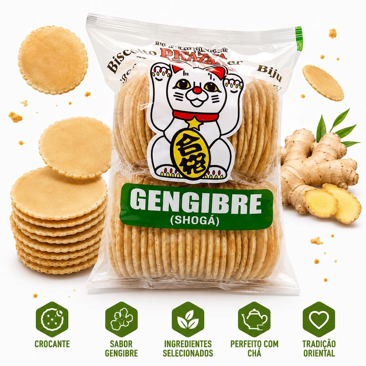 BISCOITO SEMBEI PHAZA GENGIBRE 470G