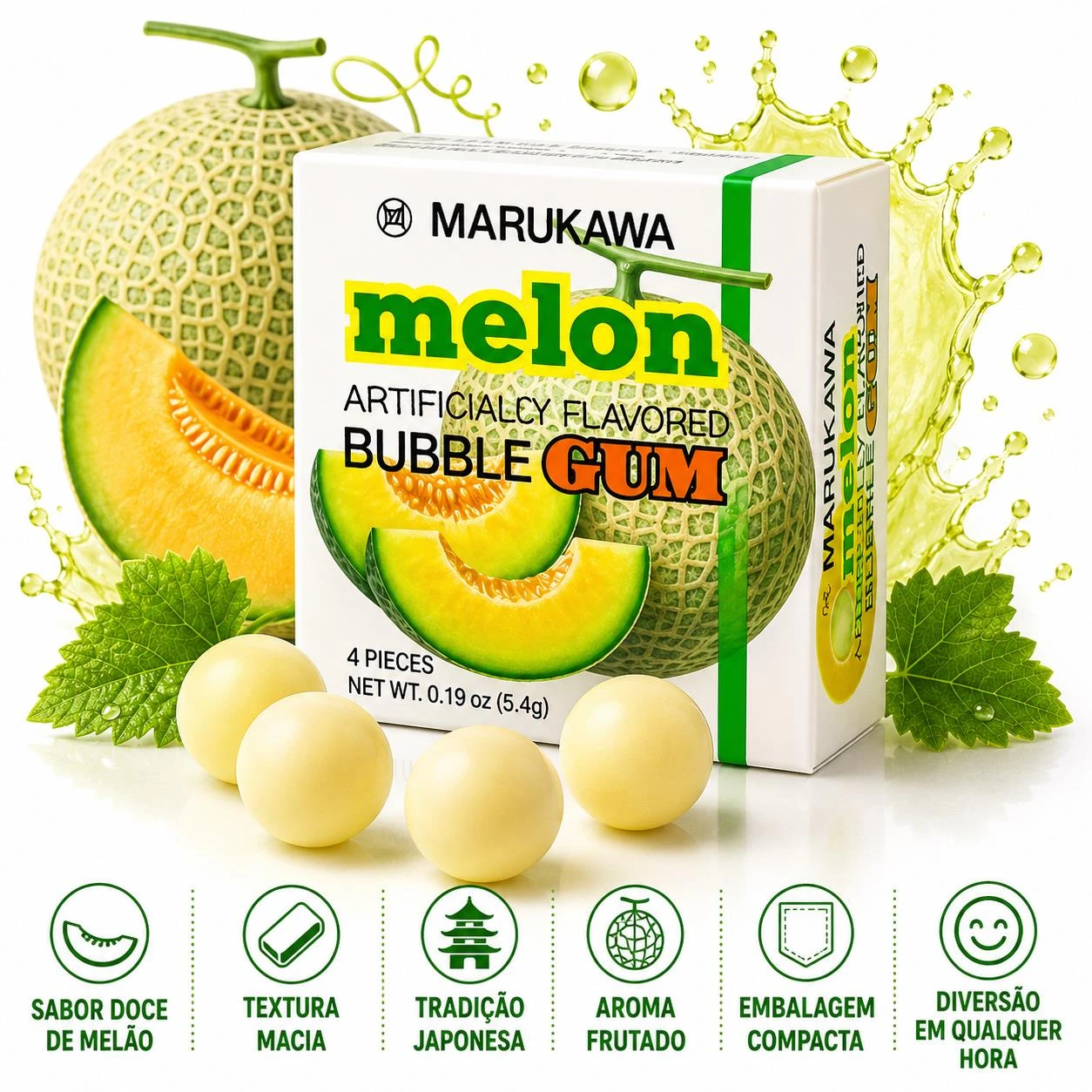 GOMA DE MASCAR MARUKAWA MARBLE GUN MELON 5G JAPAO