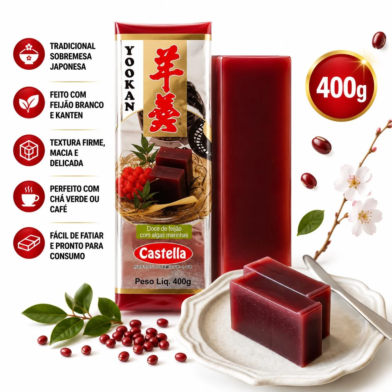 DOCE DE FEIJAO YOKAN CASTELLA VERMELHO 400G