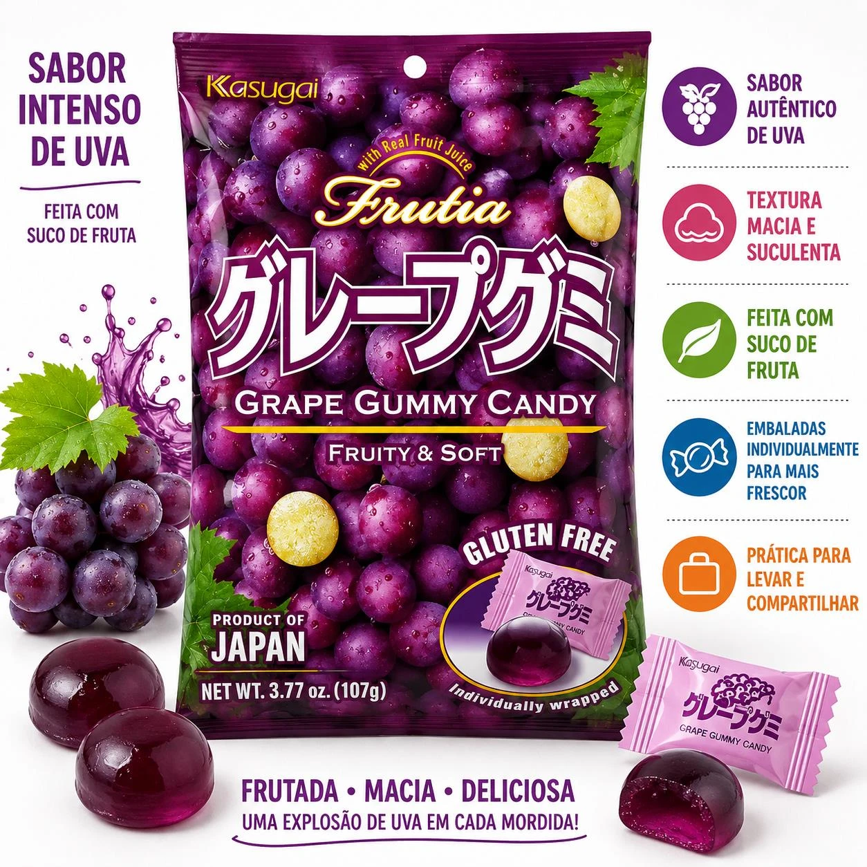 BALA KASUGAI FRUTIA GRAPE GOMA UVA 107G JAPAO