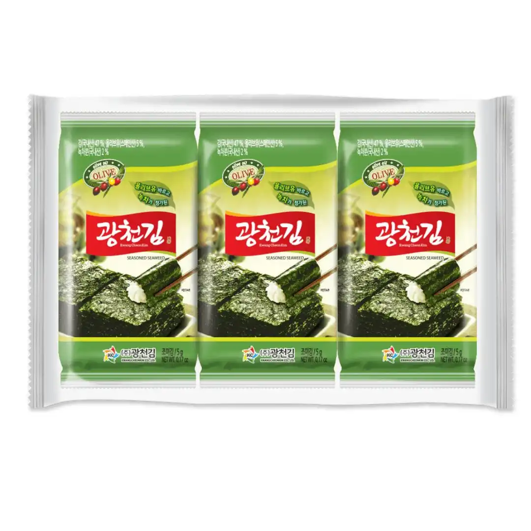 SNACK ALGA NORI AJINORI KWANG CHA VERDE OLIVA 15G 3UN COREIA