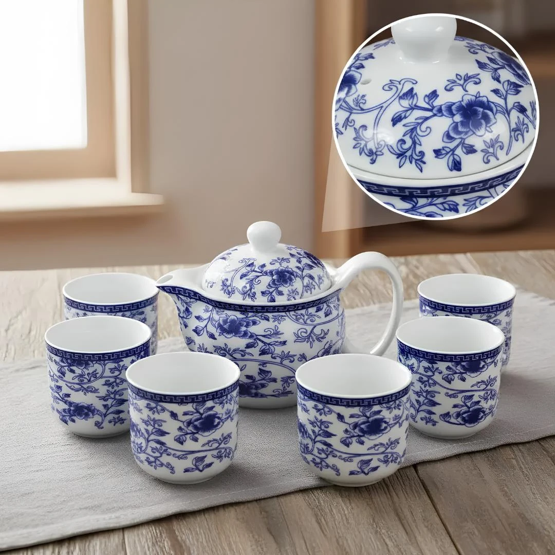 CONJUNTO CHA PORCELANA BULE + 6 COPOS M-JC62 CHINA
