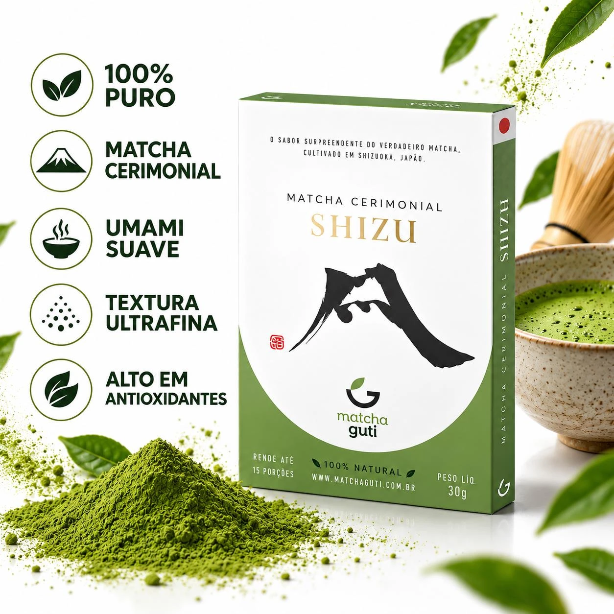 MATCHA GUTI SHIZU CERIMONIAL CHA VERDE EM PO 30G JAPAO
