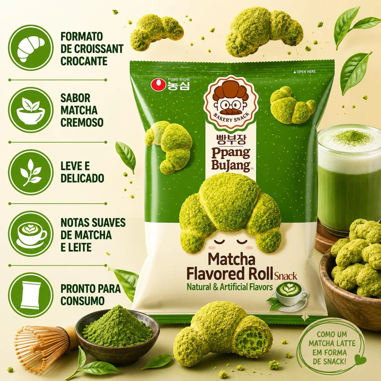 SALGADINHO NONGSHIM BAKERY MATCHA ROLL SNACK 55G COREIA