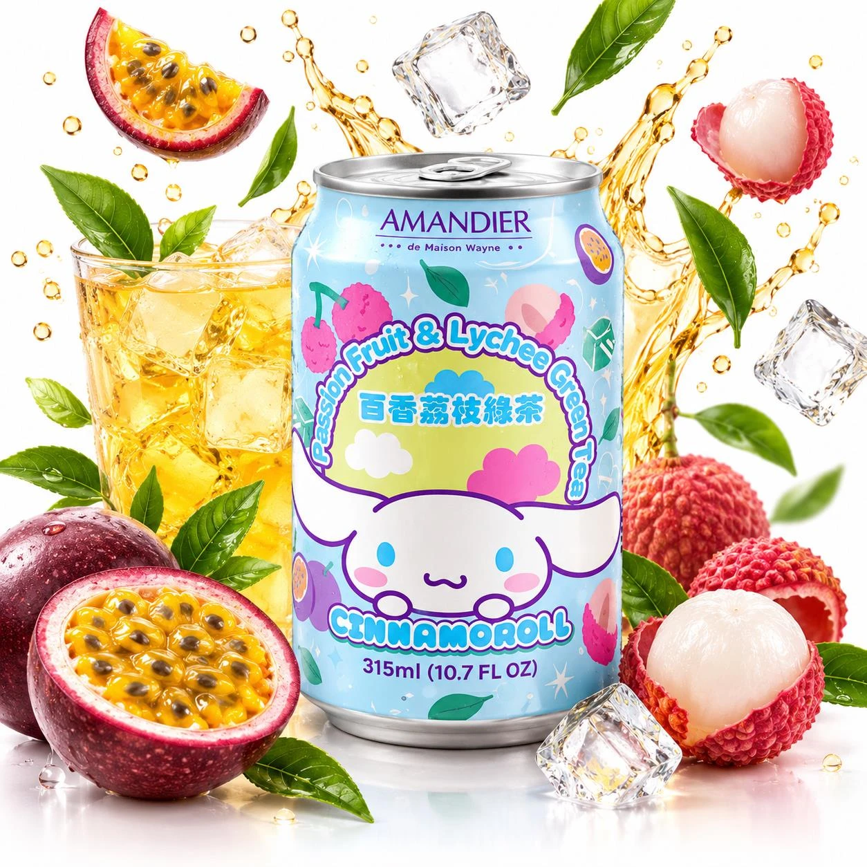BEBIDA CINNAMOROLL CHA VERDE MARACUJA E LICHIA 315ML TAIWAN