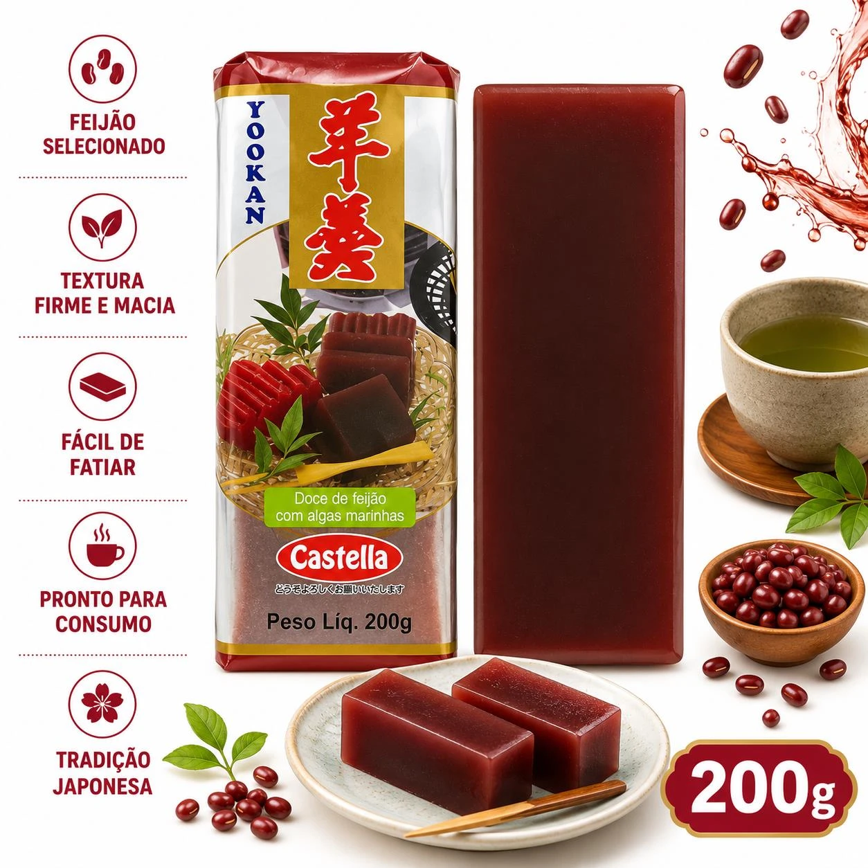 DOCE DE FEIJAO YOKAN CASTELLA VERMELHO 200G