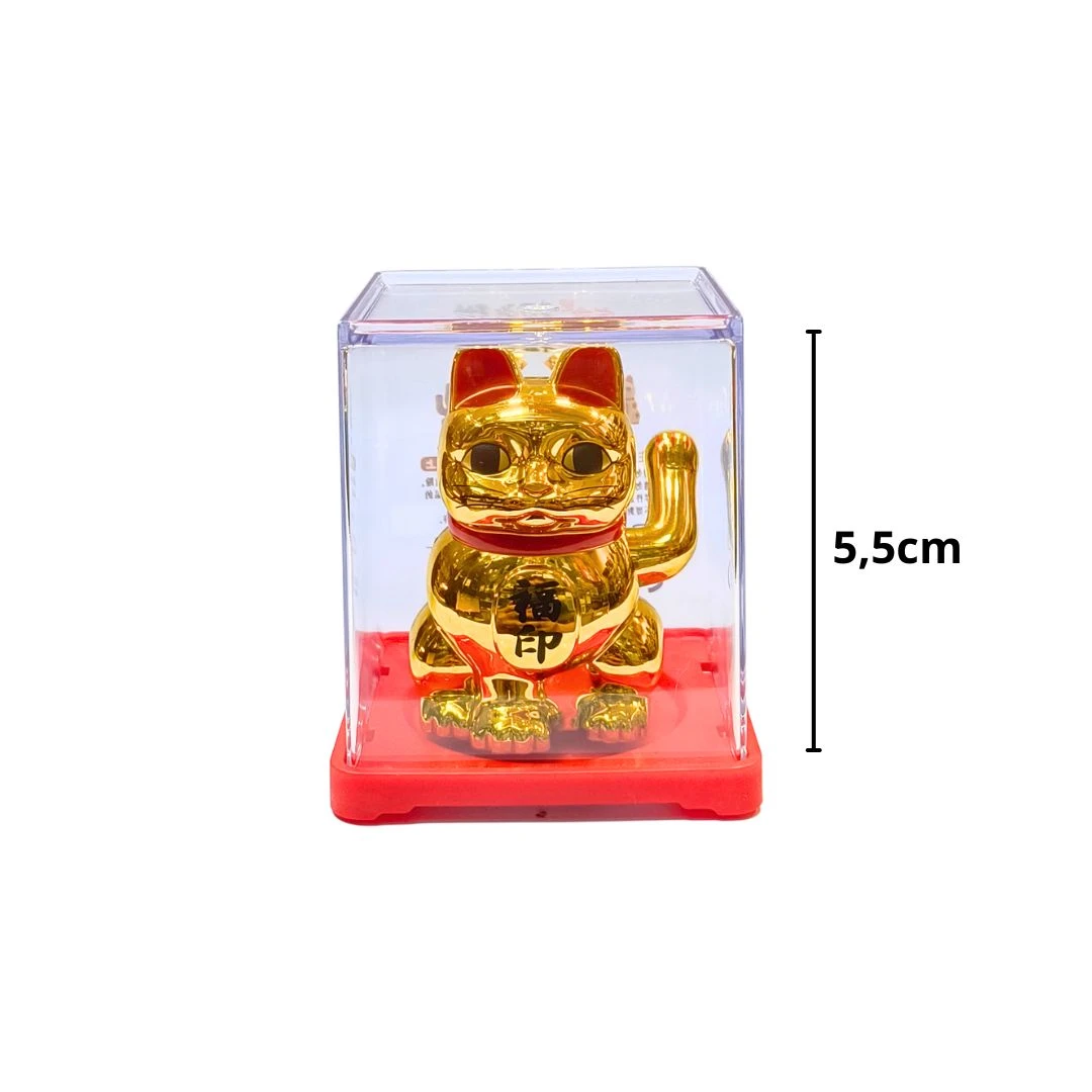 GATO SORTE SOLAR MANEKI NEKO PLASTICO DOURADO 5,5CM M-DG05