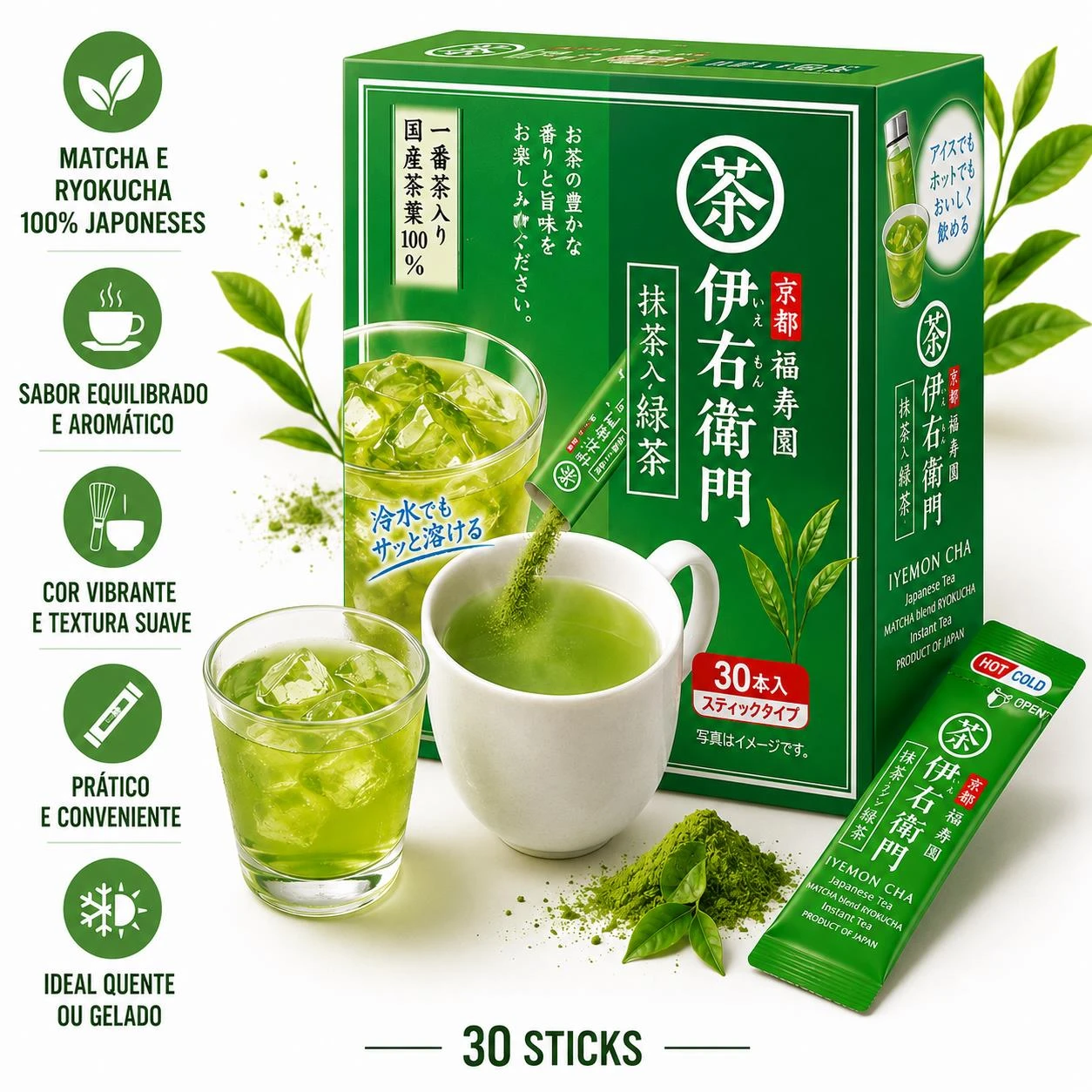 MATCHA INSTANTANEO BLEND RYOKUCHA IYEMON 24G 30 STICKS JAPAO