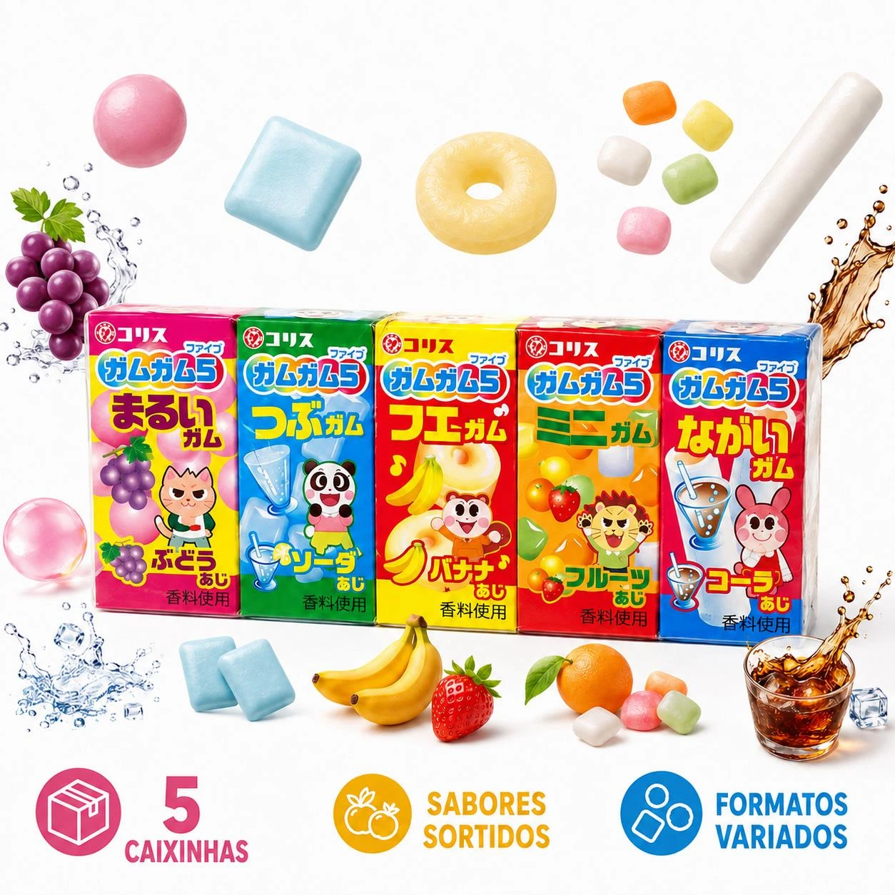 GOMA DE MASCAR CORIS GUM GUM SORTIDO 5UN 37G JAPAO