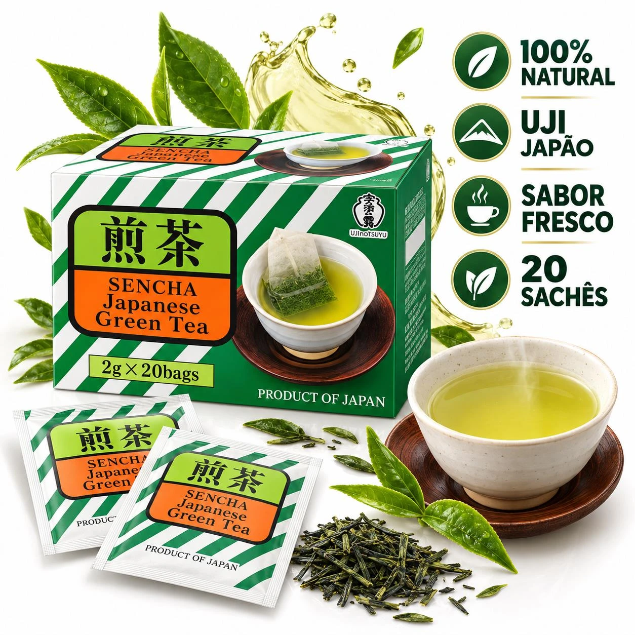 CHA VERDE SENCHA UJINOTSUYU 40G 20 SACHES JAPAO