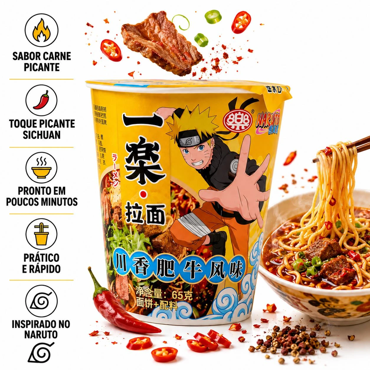 MAC INST NOODLES NARUTO CARNE PICANTE COPO 65G CHINA