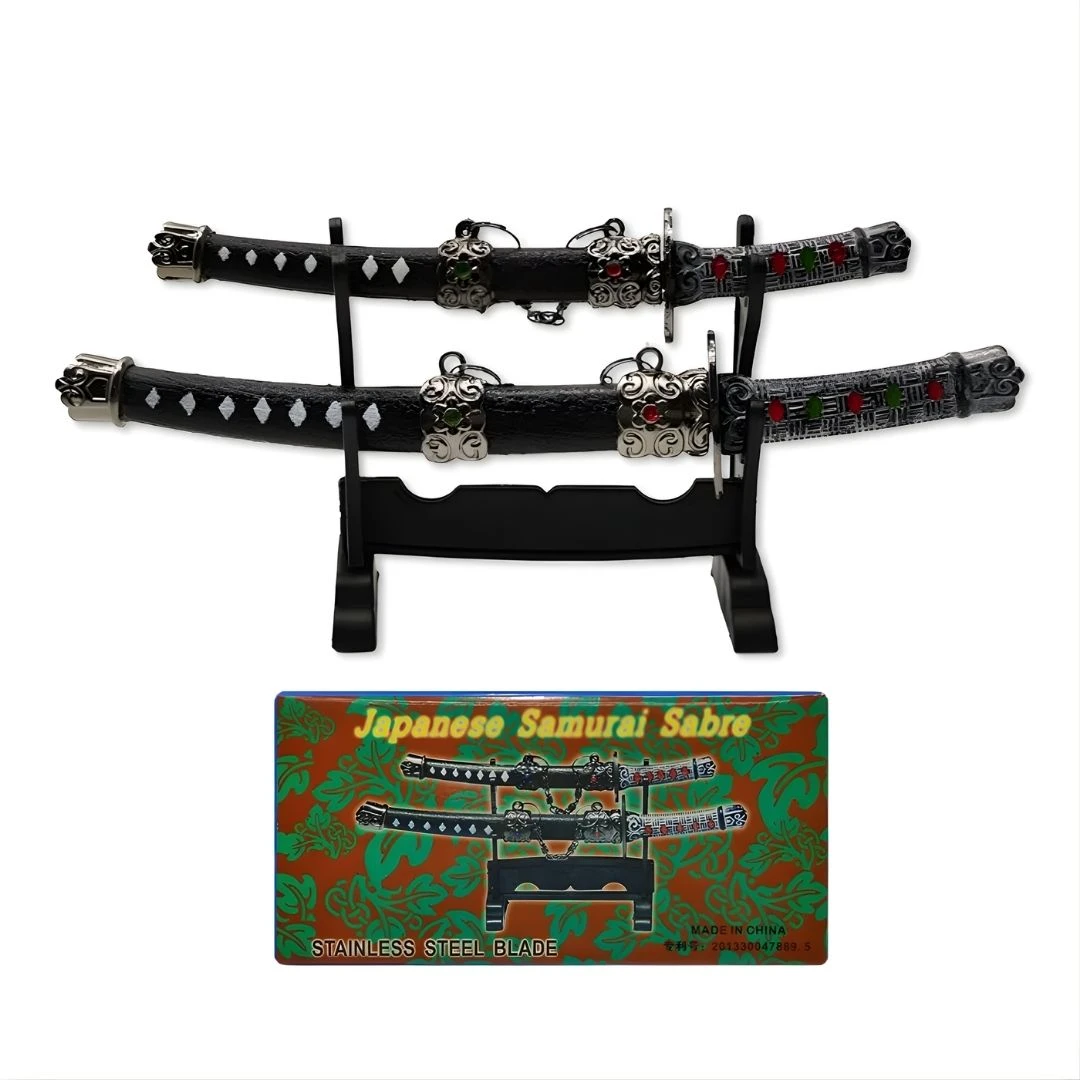 ENFEITE ESPADA SAMURAI CONJUNTO COM 2 ESPADAS 21CM APHK27-28 CHINA