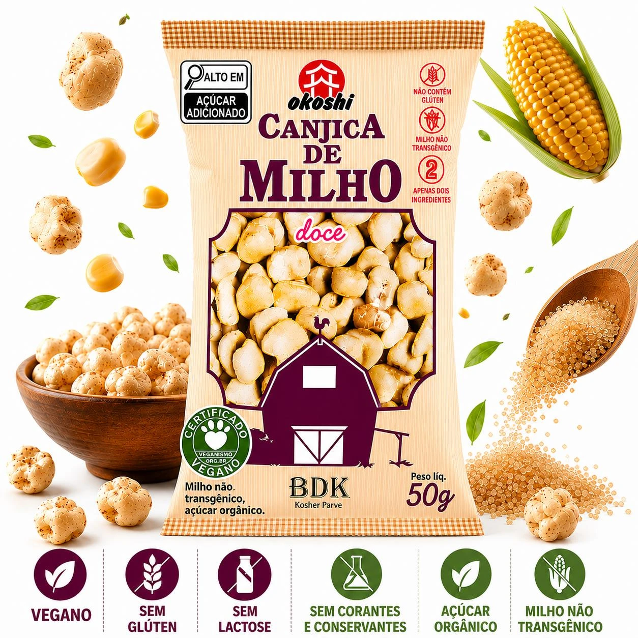 CANJICA DE MILHO OKOSHI ACUCAR ORGANICO 50G
