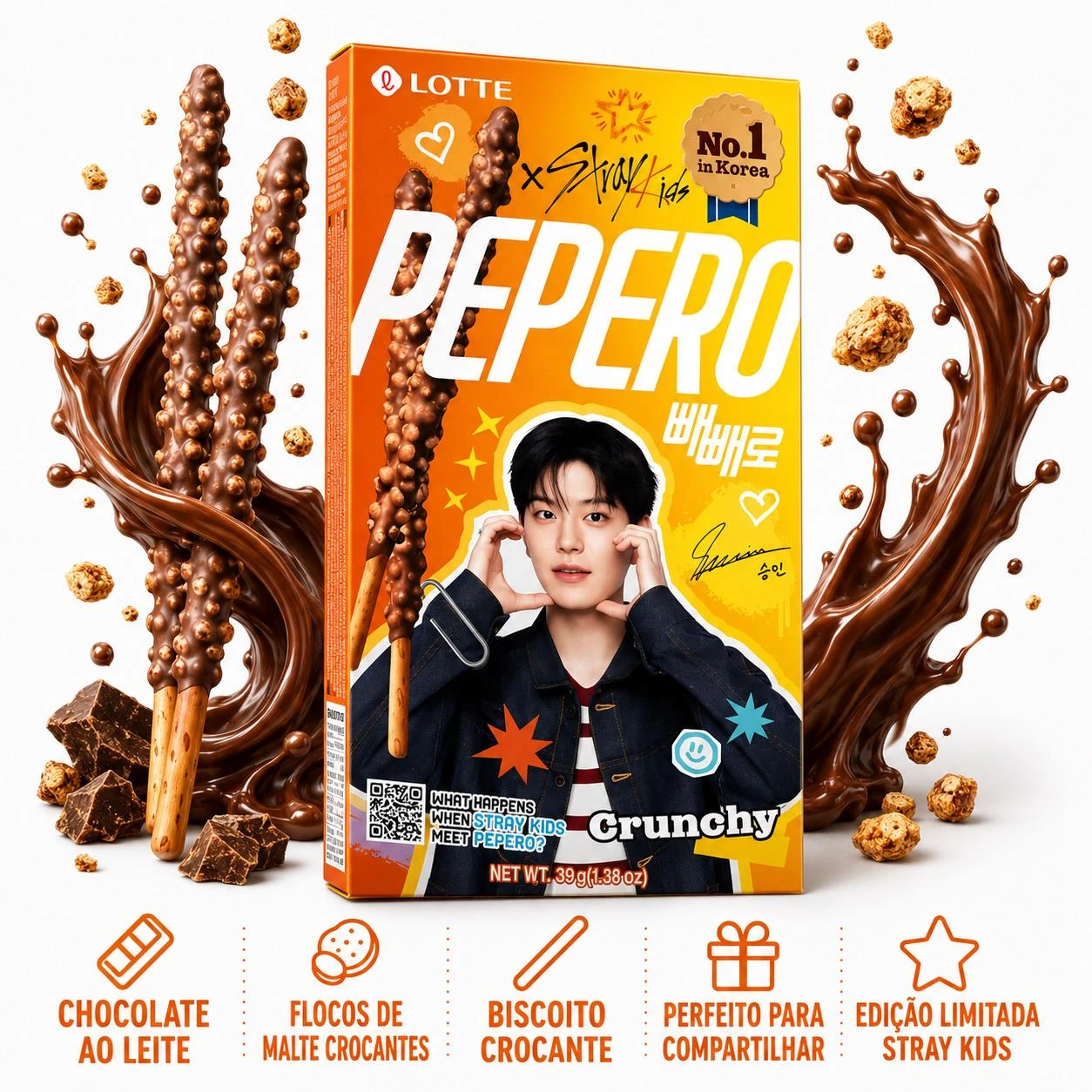 PEPERO LOTTE CRUNCHY CROCANTE PALITOS DE BISCOITO 39G COREIA