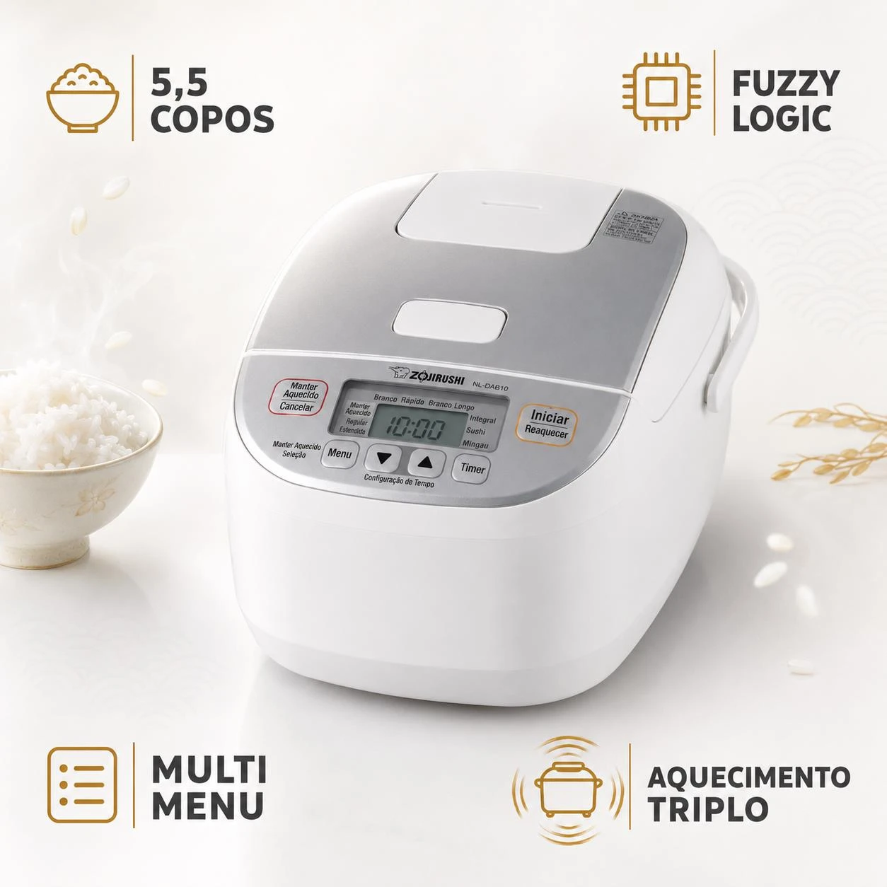 PANELA ELETRICA DE ARROZ ZOJIRUSHI 5,5 COPOS 127V NL-DAB10WS JAPAO