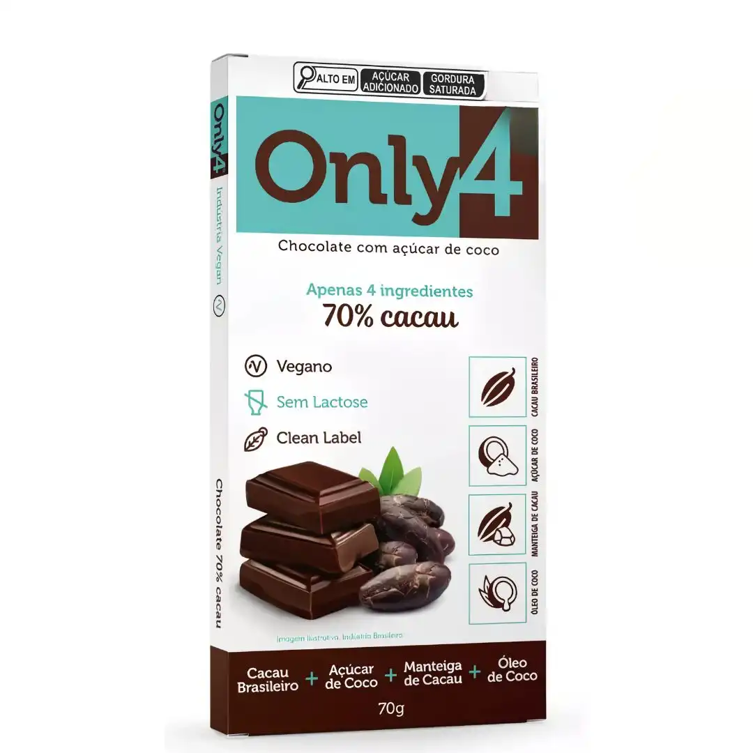 CHOCOLATE ONLY4 70% PURO 70G SEM GLUTEN SEM LACTOSE