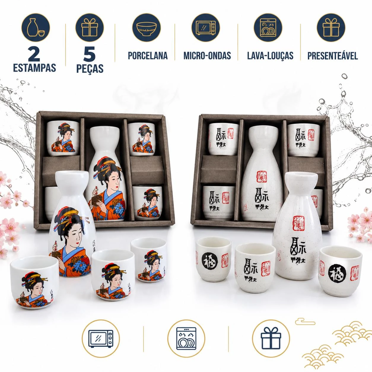 SAKE KIT PORCELANA DECORADA 5 PECAS COD.JP0136 CHINA