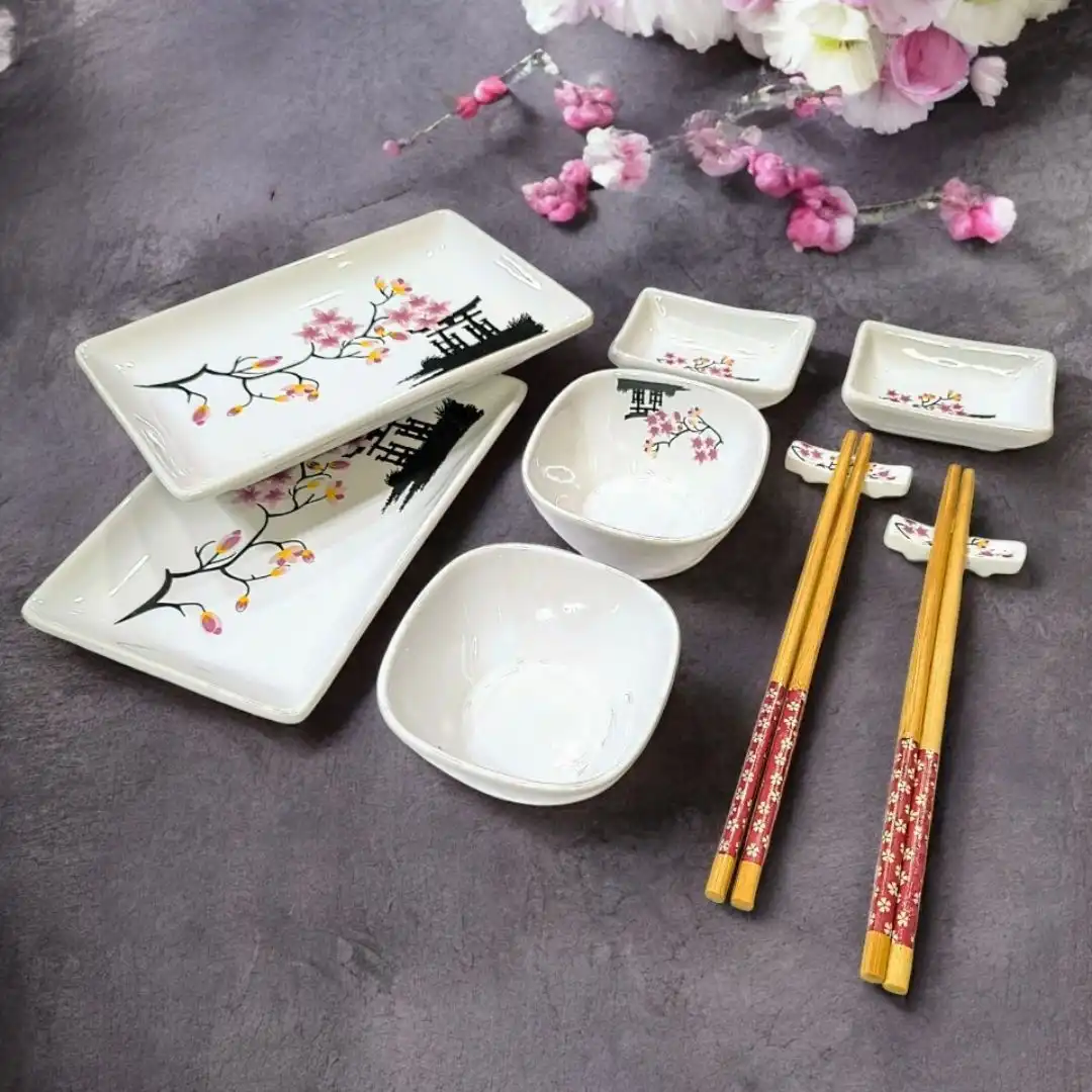 KIT MESA PARA SUSHI PORCELANA 10PCS SAKURA TORI JP0248 CHINA
