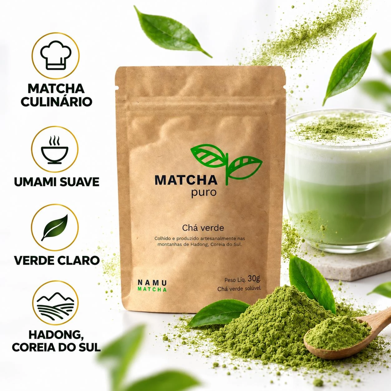 MATCHA NAMU PURO CULINARIO CHA VERDE EM PO 30G COREIA